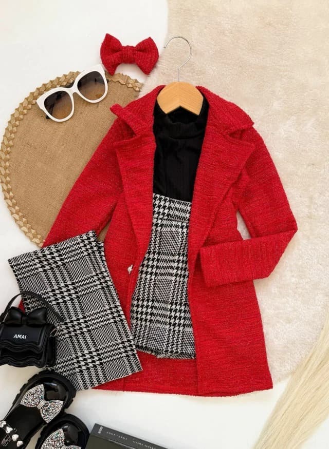 Conjunto Blazer e Cachecol Vermelho
